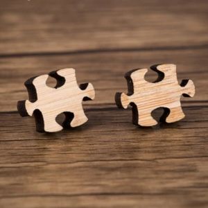 "Puzzle Lover" Handmade Wood Stud Earrings
